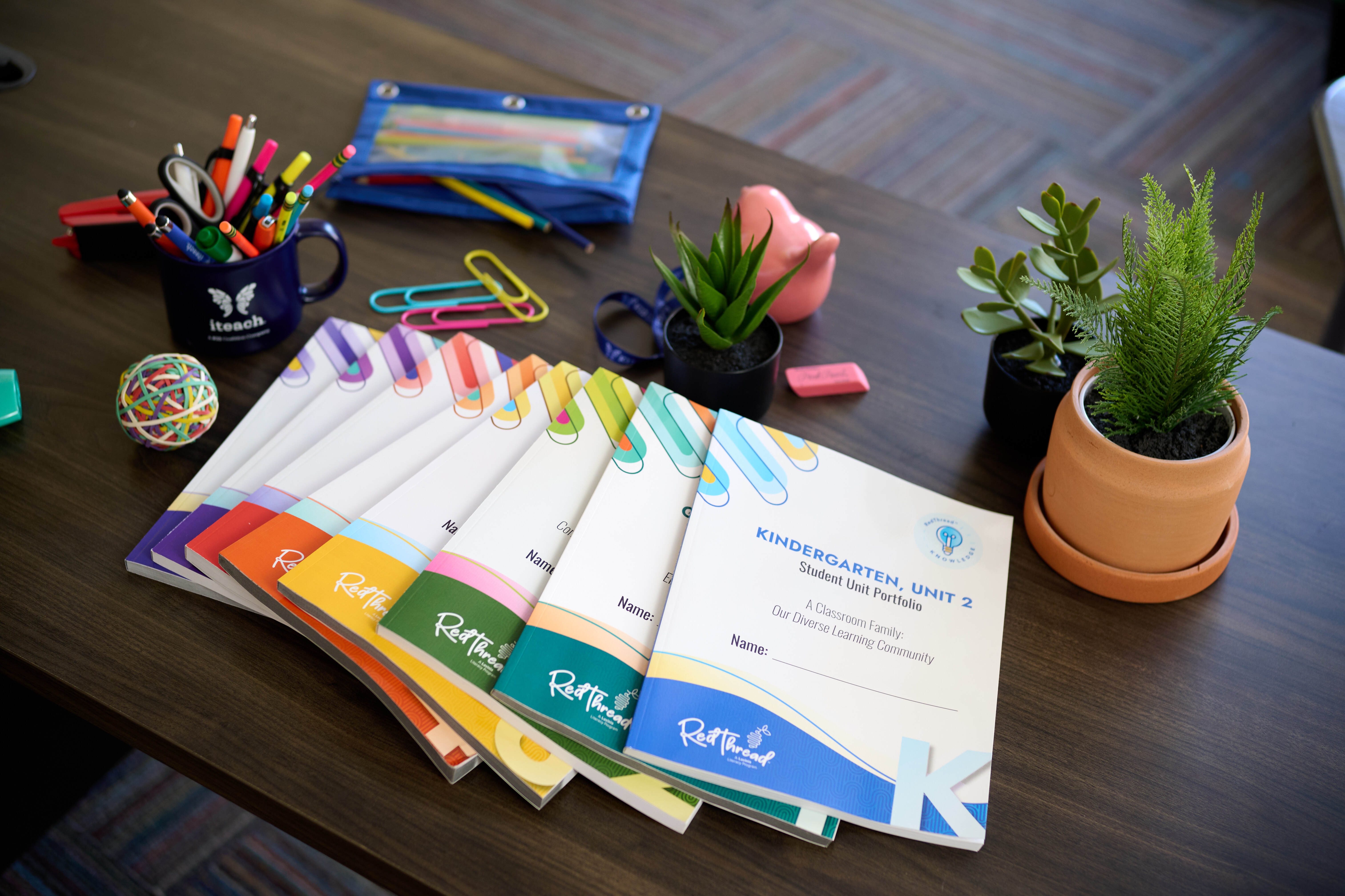 RedThread student unit portfolios on a desk